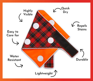 Spot the Dog Reflective Bandana - Reversible Orange/Red Plaid